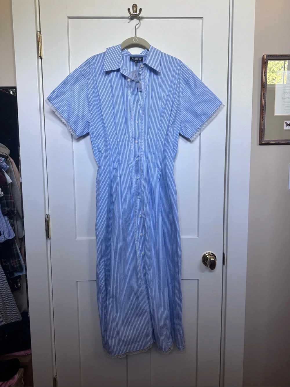 J. Crew Light Blue & White Striped Maxi Shirt Dress